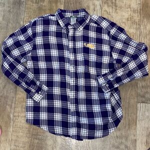 LSU tigers purple and white plaid flannel 100% cotton, XL, Knights Apparel